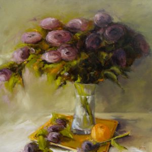 Bouquet à L'Orange - Huile sur Toile 100x100cm