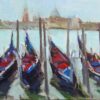 Gondoles à Venise, vue sur San Giorgio Maggiore - Huile sur Toile 22x33cm