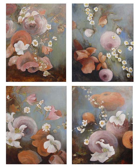 LES MARGUERITES - 4 Huiles sur toile, 146x114 cm